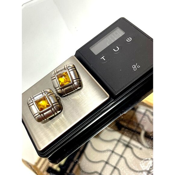 Simon Sebbag Signed .925 Chunky Square Rolled Bold Clips Topaz Center - Picture 7 of 8